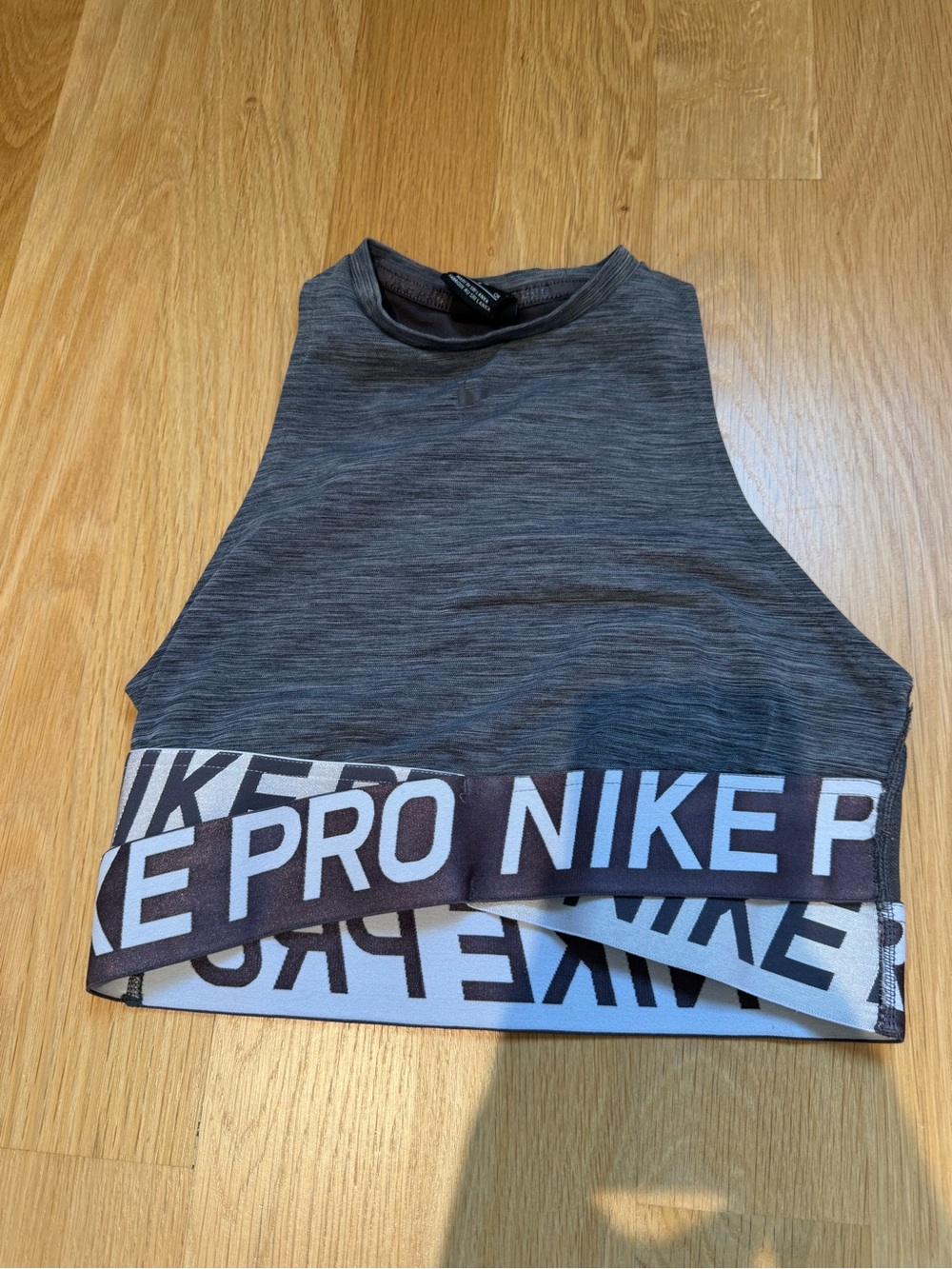 Nike Grey Heather High-Neck Crop Top with Branded Elastic